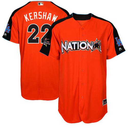 Dodgers #22 Clayton Kershaw Orange All-Star National League Stitched MLB Jersey - Click Image to Close